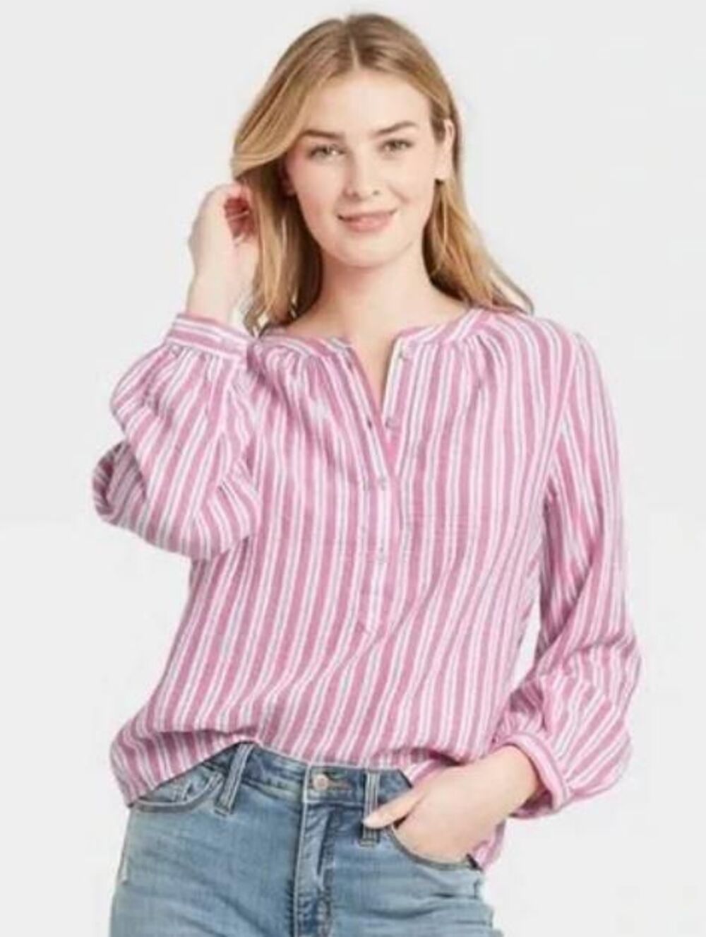 NEW Pink Striped Sz Small Cotton Oversized Roomy Shirt UNIVERSAL THREAD - Picture 2 of 5